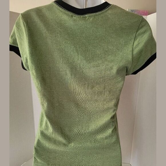 Super Girl Distressed Graphic Ringer Tee Juniors/Women's M - Olive Green New - Picture 7 of 11